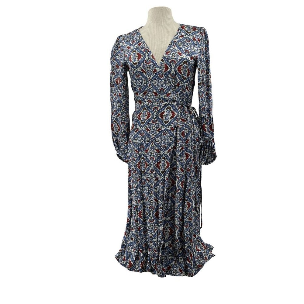 Zara Woman Wrap Dress Midi Floral & Geometric  Size M Lightweight‎